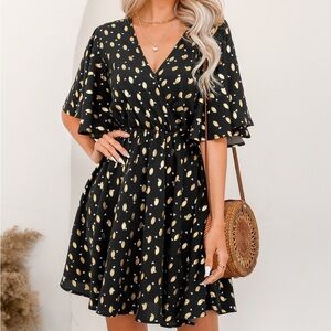 Cupshe Black Mini Dress with Yellow Leaf Print
